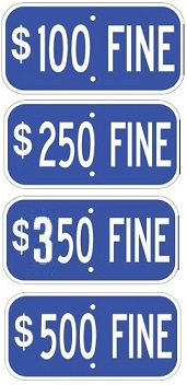 $100, $250 or $350 Handicap FINE - 12x6-inch Blue